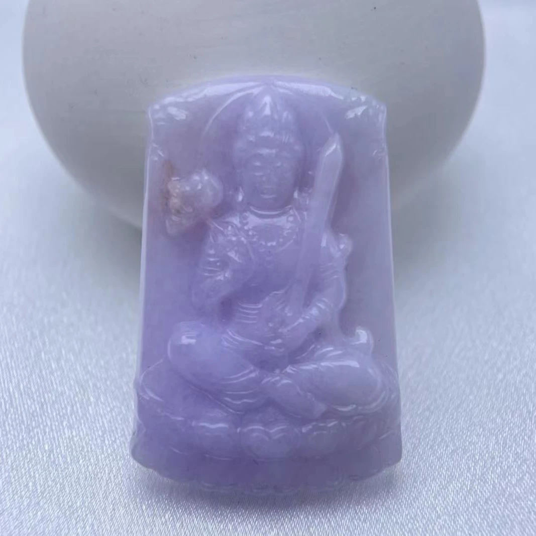 天然缅甸翡翠紫罗兰虚空方牌生肖属牛属虎守护神厚装精雕百搭吊坠