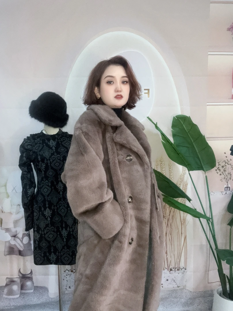网红爆款仿水貂绒皮毛一体皮草外套女毛毛西装领气质贵妇宽松大衣