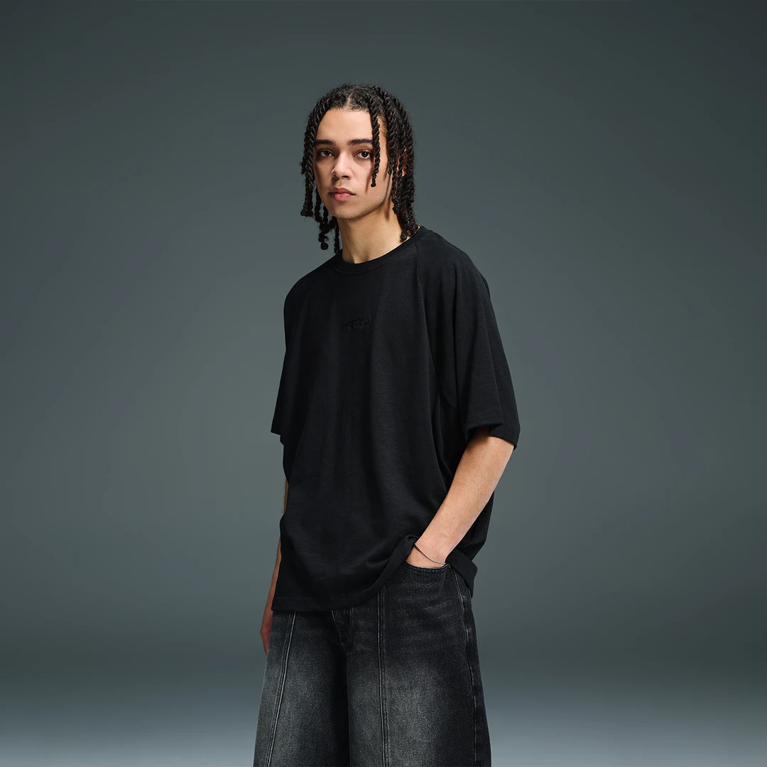 PCRC24SS品牌刺绣微蝙蝠袖宽松廓形330G竹节棉短袖T恤男女同款