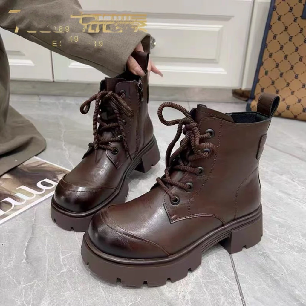 6690-66 新款加绒真皮百搭休闲马丁靴（大棉）