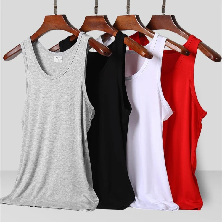 男士莫代尔夏季新款高档跨栏背心薄款大码运动背心纯色无袖简约