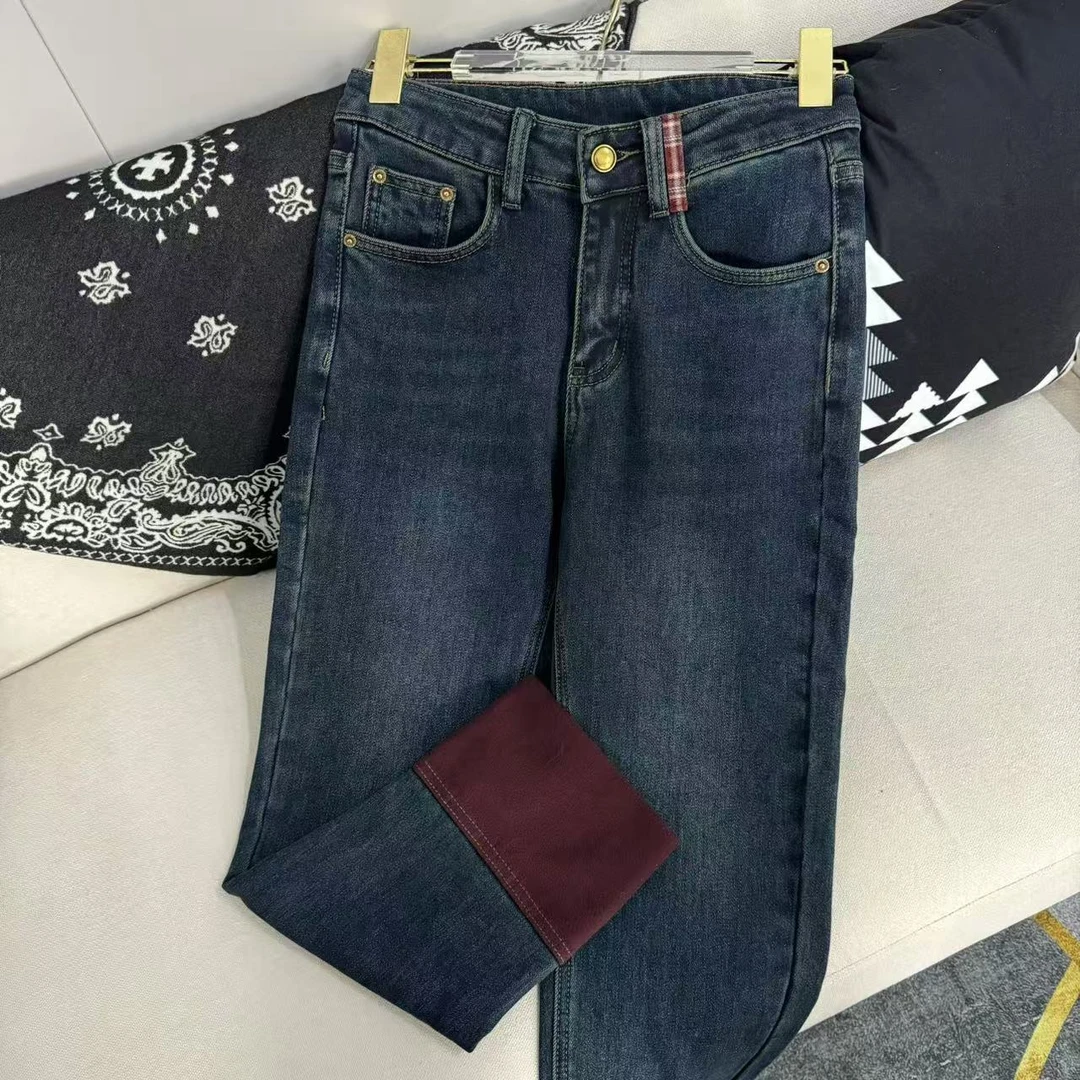 “小岛土耳其”拼接加绒牛仔裤H5K29225