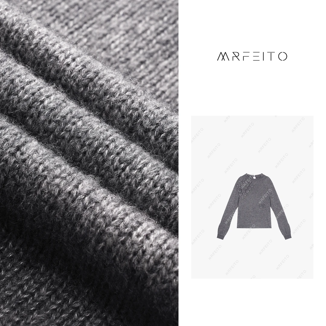 法式纯色重工手工钩花设计休闲针织上衣H6M01Q28779