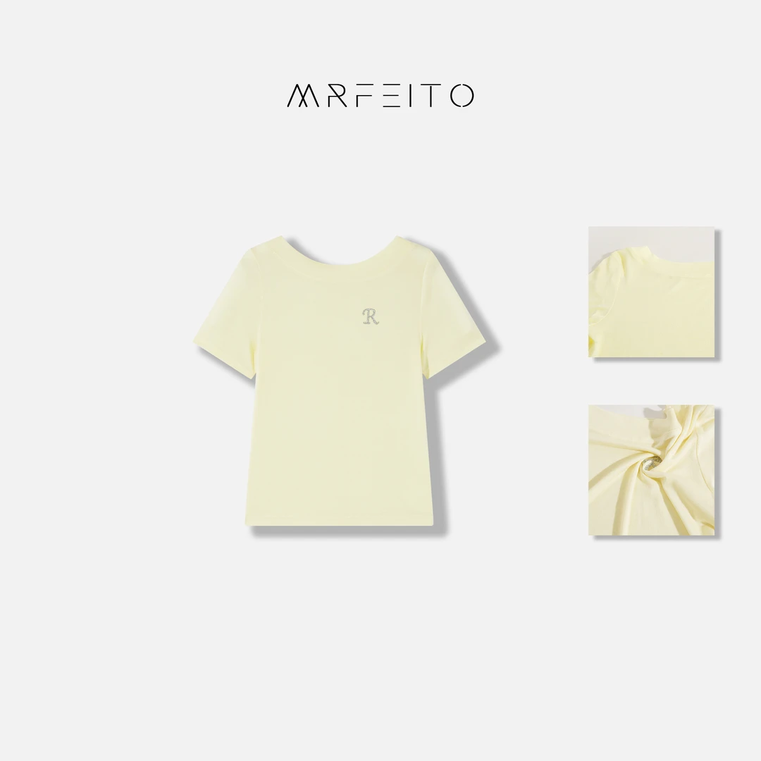 一字领宽领R针织短袖女士针织衫H8M01C24693