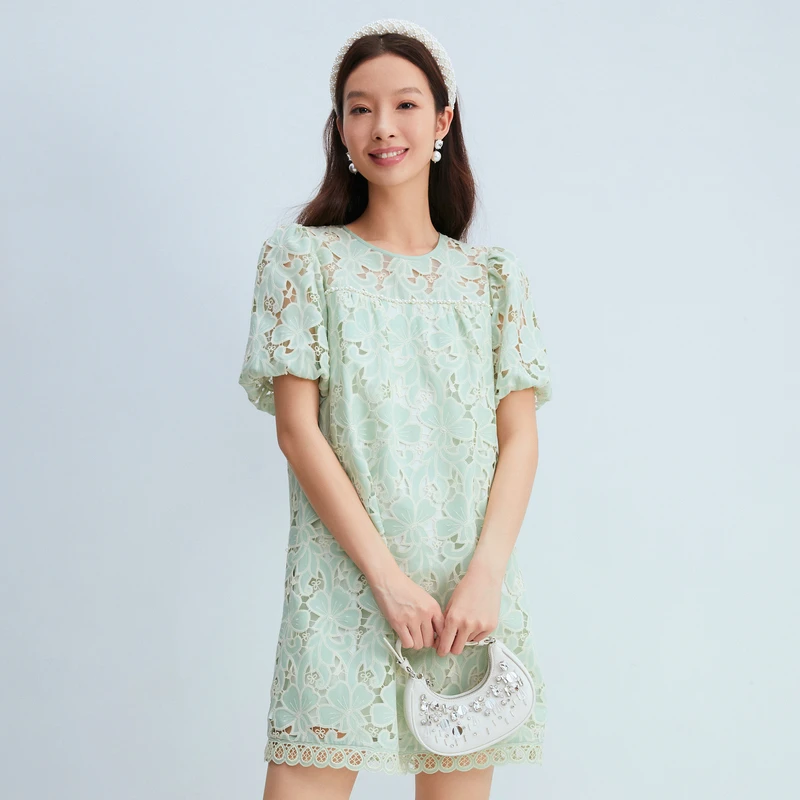 【激光绣花连衣裙】重工蕾丝刺绣直筒裙贝爱2023夏新款DPIPA4508A