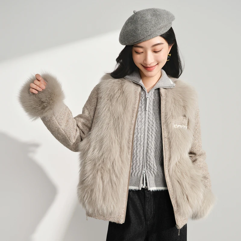 【温暖裘皮】复古狐狸毛皮草外套含羊驼毛DOUBLOVE贝爱2024冬新款