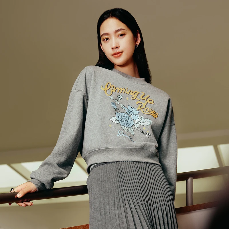 【渐入佳境】原创玫瑰标语长袖卫衣小立领DOUBLOVE贝爱2024秋冬新款