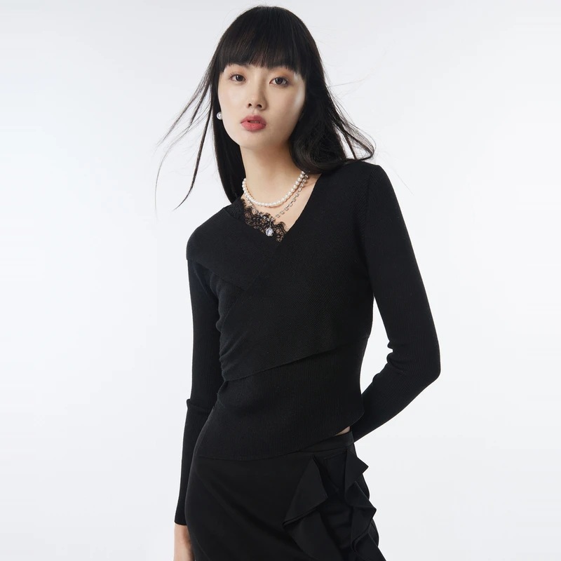 设计感套头针织衫小心机打底衫含绵羊毛DOUBLOVE贝爱