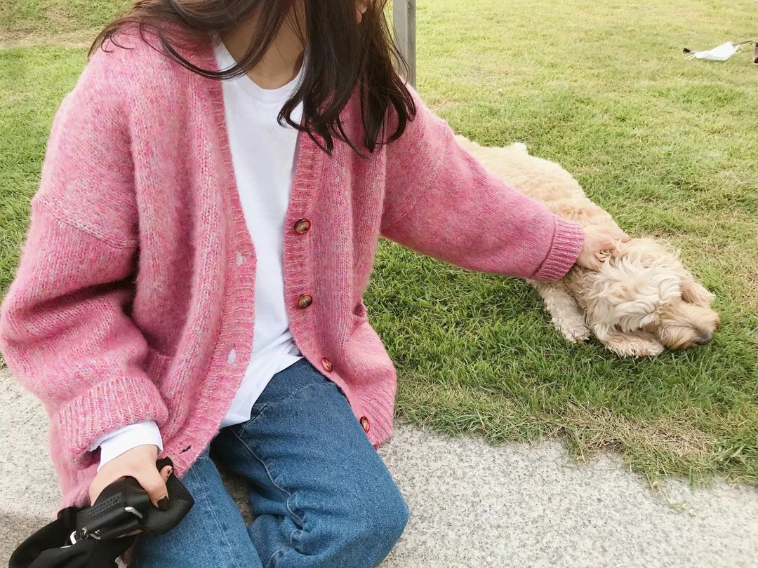 淦杉泡菜国慵懒风针织开衫女新款宽松森