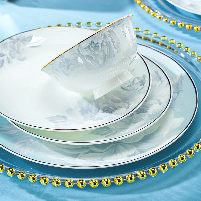 月光轻奢家用碗碟盘景德镇高档金边陶瓷单品餐具盘子吃饭盘碟