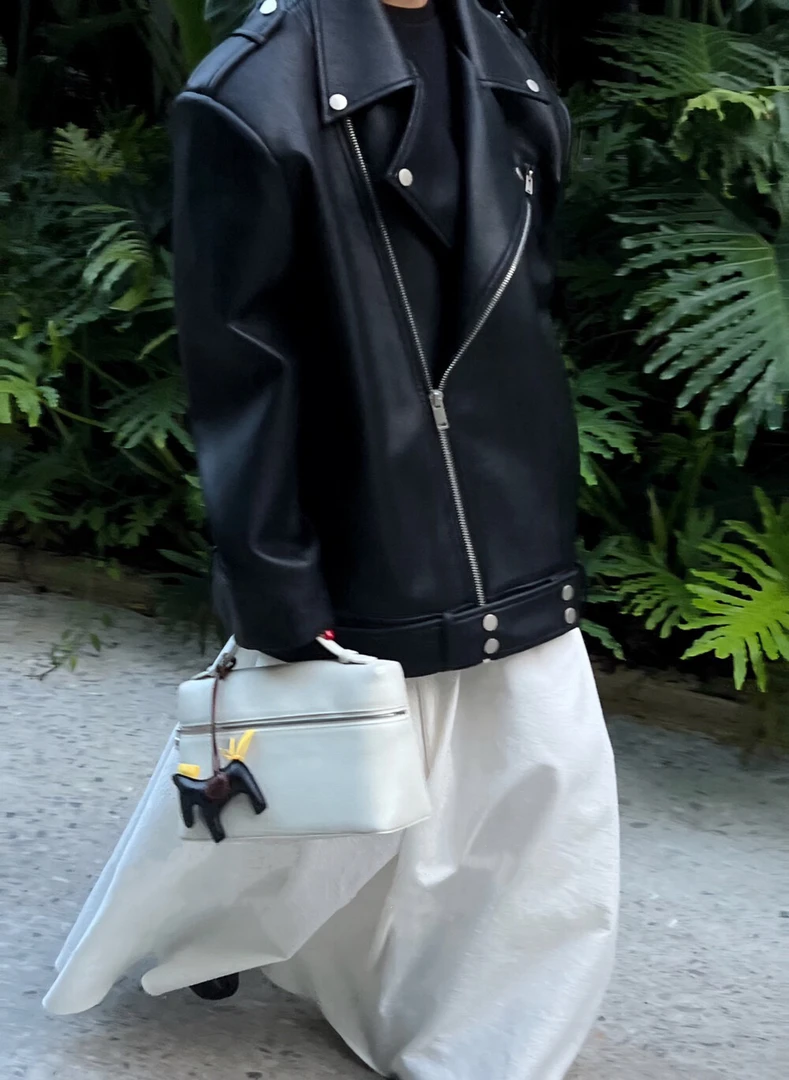 设计师品牌时尚宽松廓型皮夹克外套