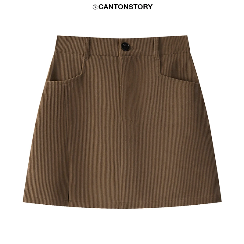 Cantonstory【清仓！】高腰半身裙女a字短裙 Y23Y09x毛呢半身裙x830