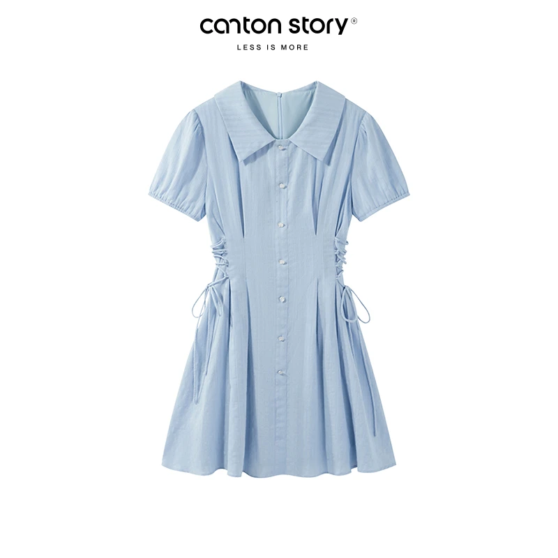 羊城故事【现货】泡泡袖衬衫女绑带收腰遮肉显瘦a字短裙 Y40642762