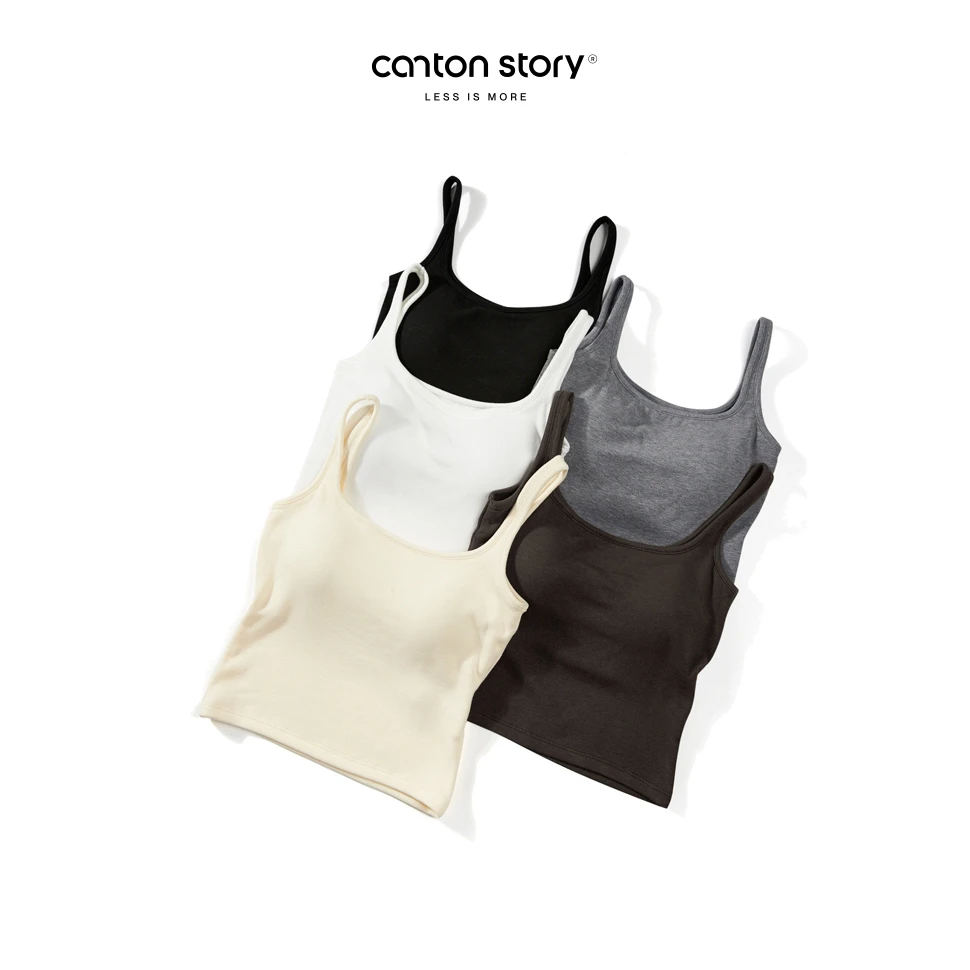 羊城故事【现现】条纹带胸垫加绒背心Y24Y10x方领净色吊带背心x6850