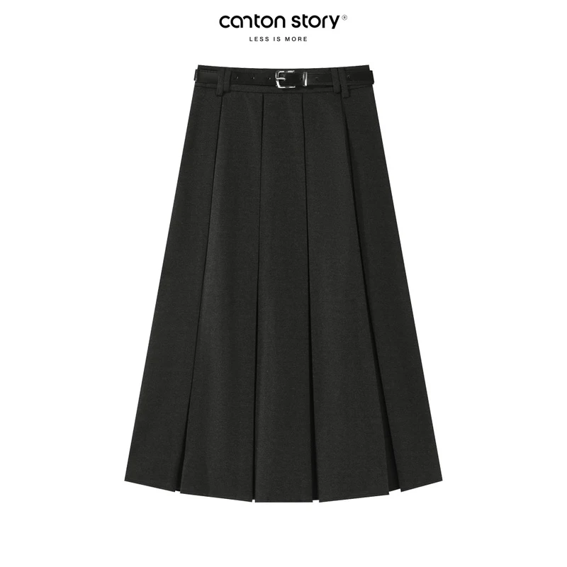 羊城故事【现现】学院风女时尚百褶裙 Y24Y10x配皮带百褶半身裙x189