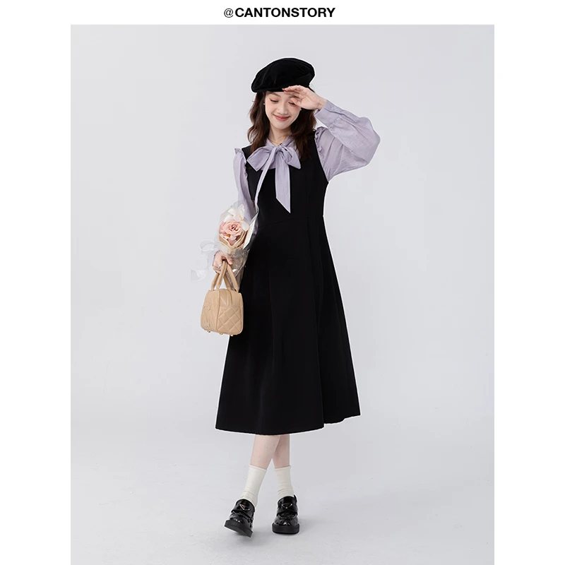 【清仓！】羊城故事长袖衬衫连衣裙两件套法式小个子长裙Y3092122-HJ