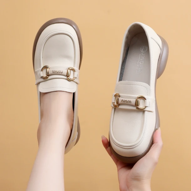 【朵苮品牌】舒适软皮时尚休闲英伦风女粗跟软底单鞋乐福鞋809