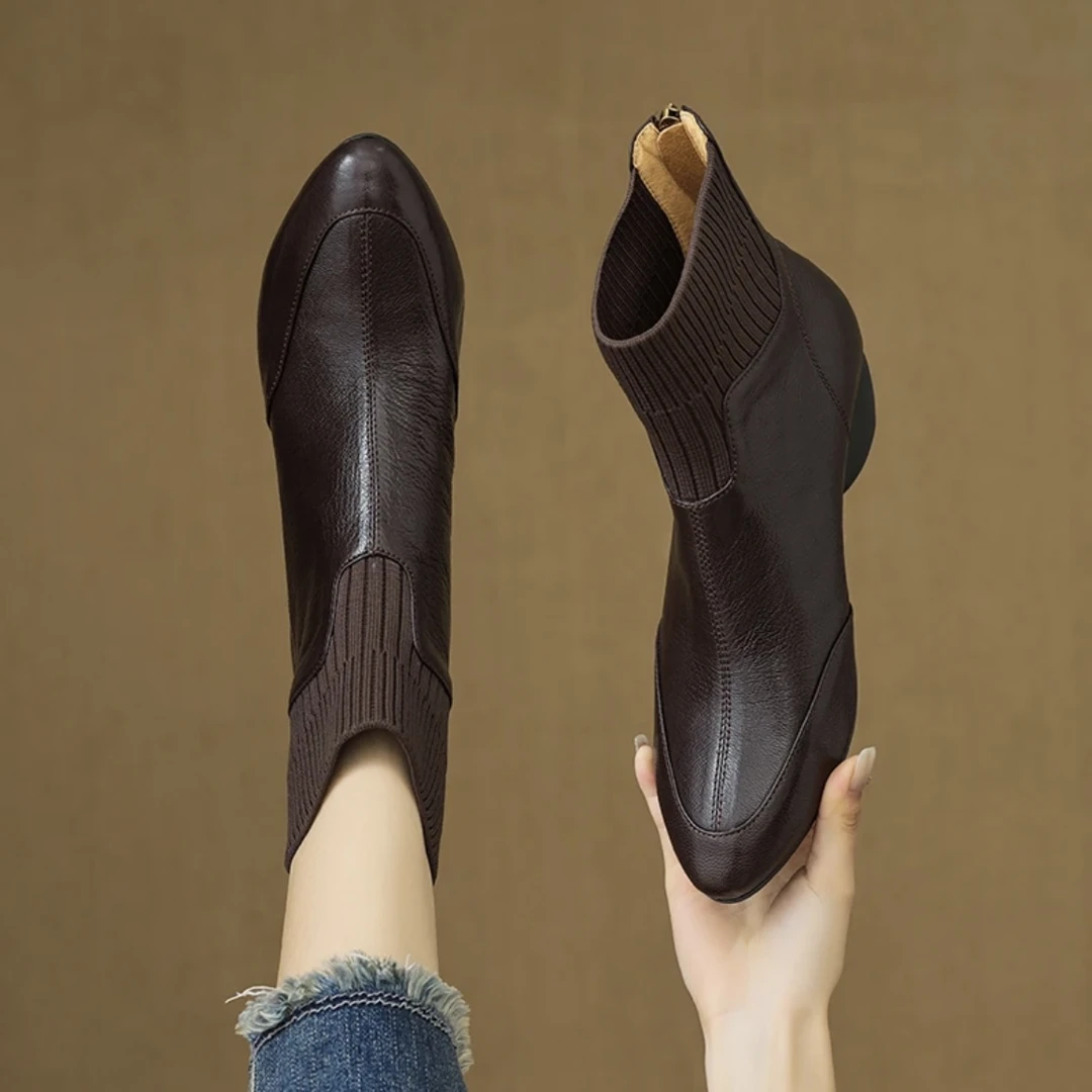 【朵苮品牌】秋季新款短靴时尚休闲百搭粗跟秋冬英伦复古加绒3796