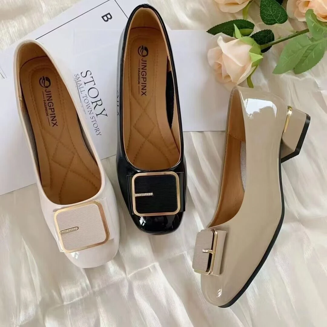 方头单鞋2025低跟新款浅口气质百搭女春秋夏女鞋7818