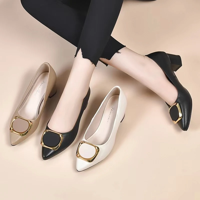 【朵苮品牌】2025年春夏平底鞋软底粗跟单鞋女舒适皮鞋时尚女鞋2277