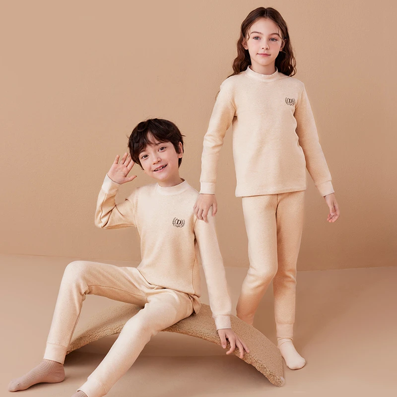 【儿童】加绒加厚半高领顶瓜瓜儿童彩棉保暖内衣套装贴身100棉大童