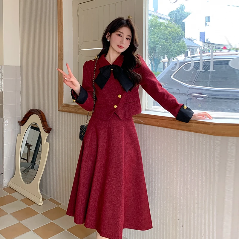 红色气质通勤套装女春季2024新款高级设计感小众优雅半身裙两件套