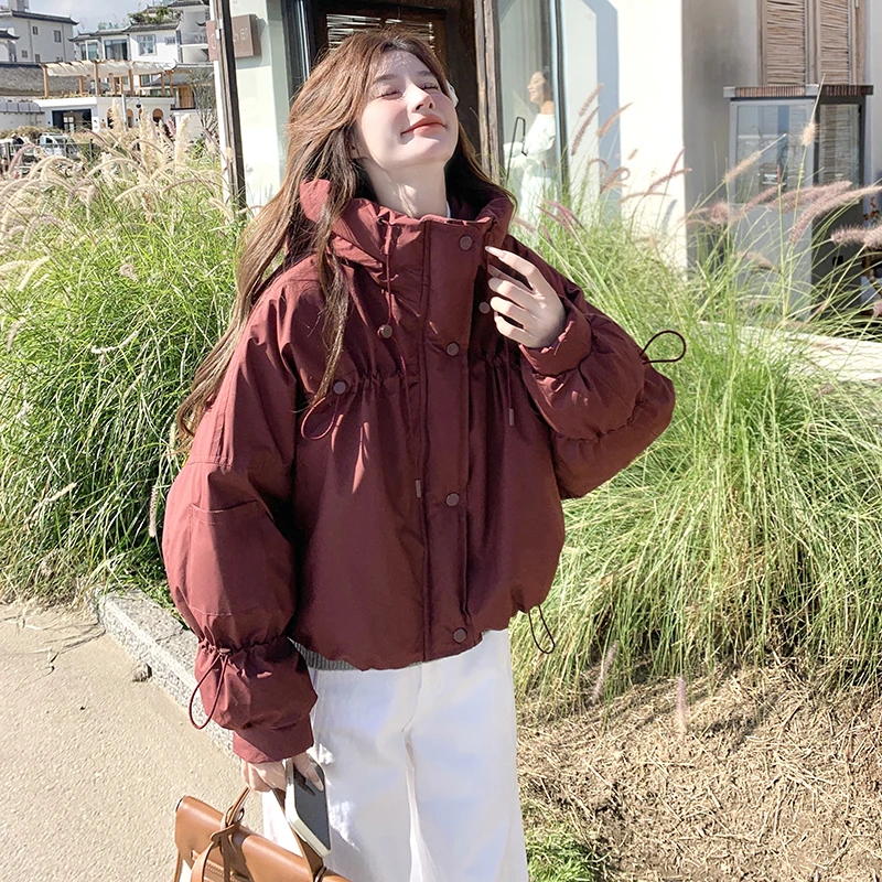 安可拉红连帽短款保暖羽绒服女冬季2024新款流行小个子派克服爆款