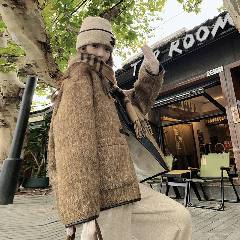 小香风羽绒内胆毛呢外套女短款2025年冬新款韩版宽松保暖厚外套