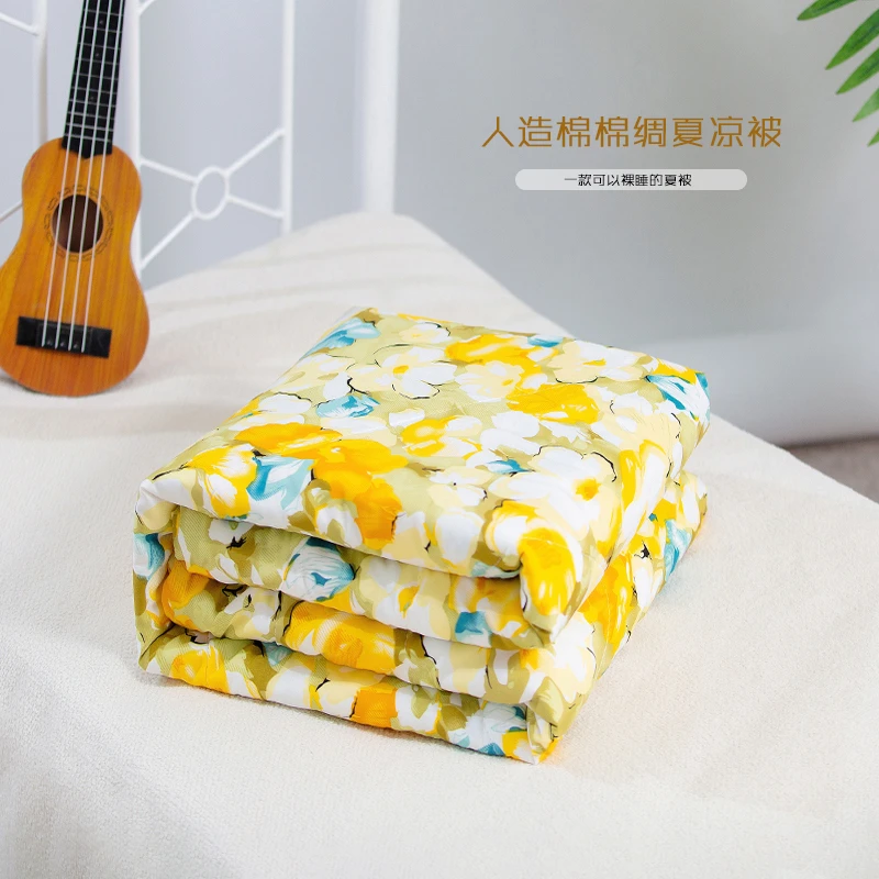 爆款人造棉棉绸夏凉被冰凉空调被可机洗柔软舒适单人绵绸夏凉被