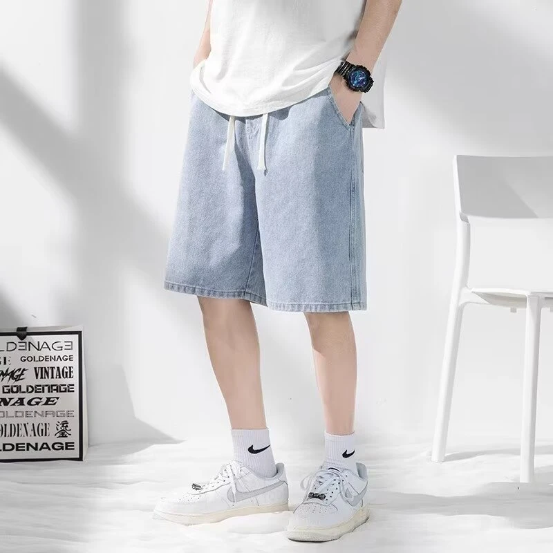 夏季薄款牛仔短裤男士宽松直筒5分中裤2024新款学生潮流百搭裤子