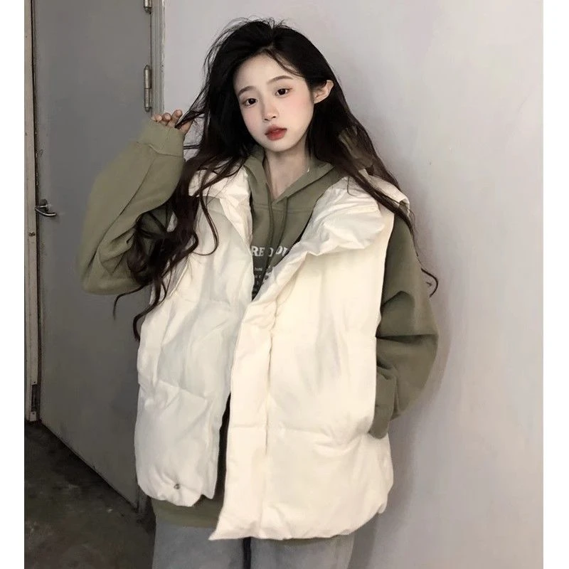 韩系马甲女宽松棉服秋冬季慵懒风拉链棉服马夹背心外穿百搭潮外套