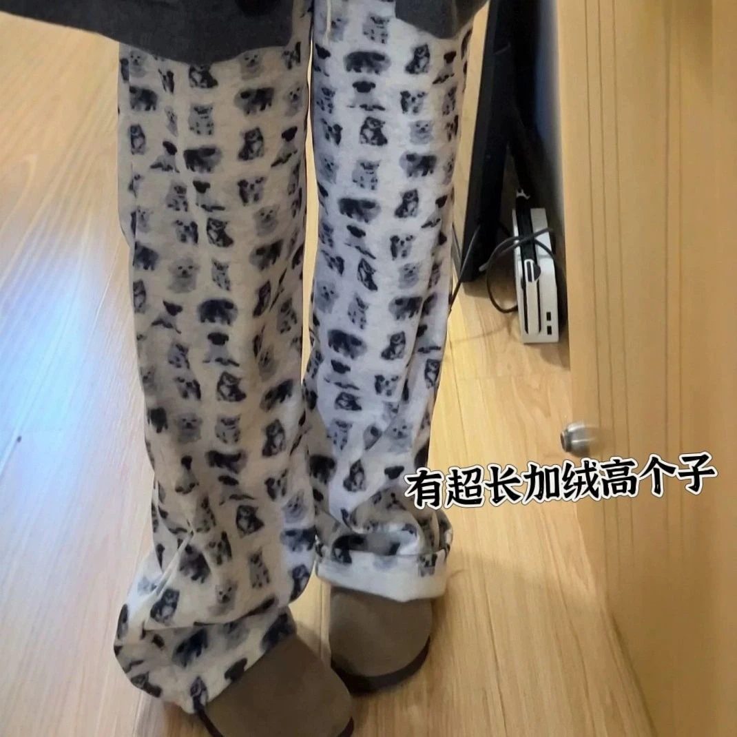 高个子加长加绒贝贝绒长裤休闲裤秋冬季宽松显瘦垂感阔腿直筒裤子