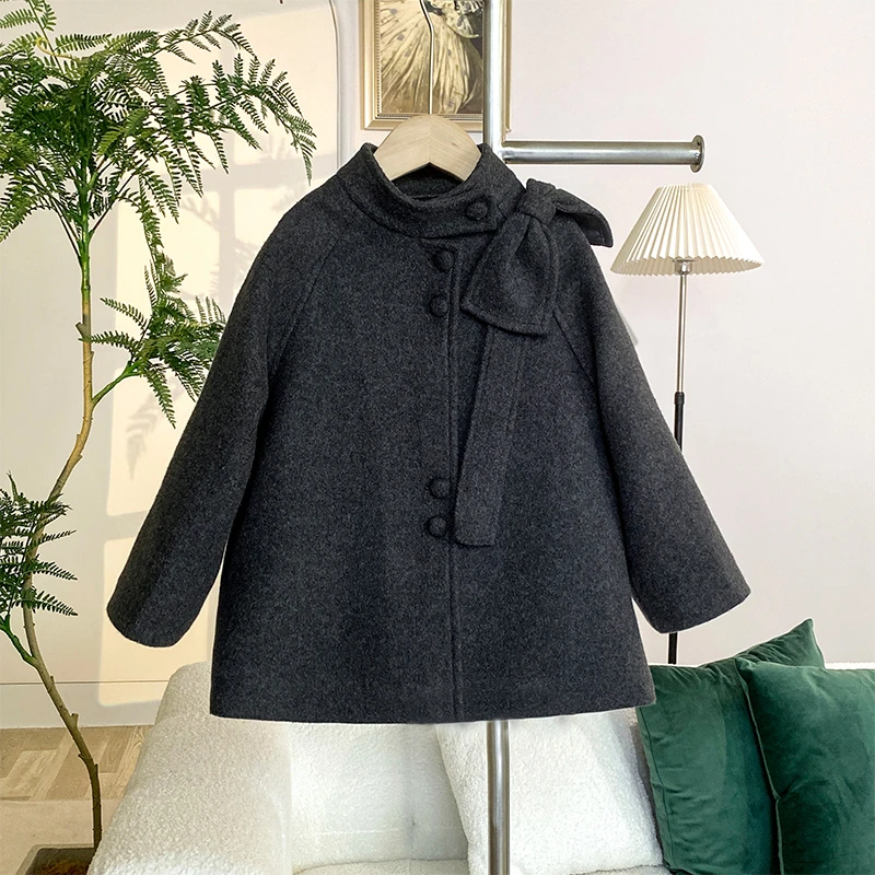 加绒大衣女童韩版外套加厚洋气中长款毛呢儿童外套Q24321