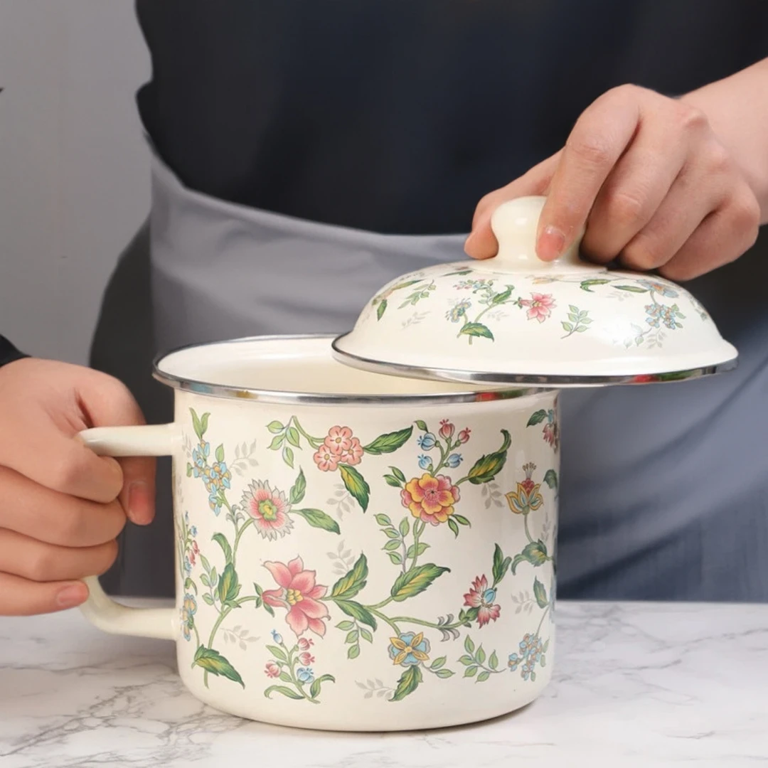 16厘米搪瓷珐琅快餐杯加高牛奶杯加厚家用泡面杯小汤锅