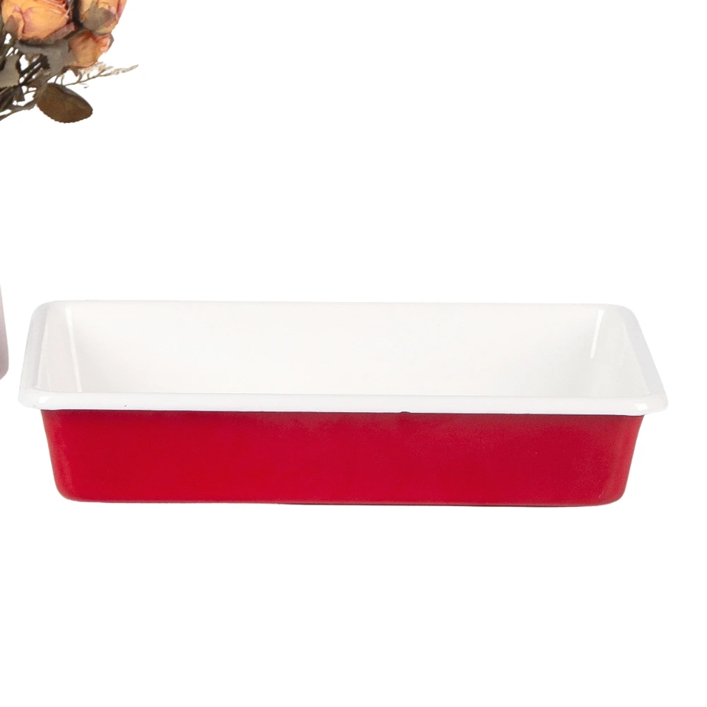 36CM长方形加厚搪瓷方盘锅1.7kg备菜烤鱼珐琅盆家用红色喜庆BL21