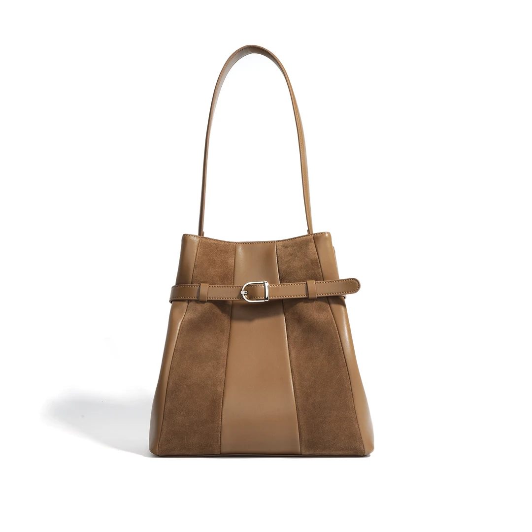 SINCE MEET 复古大容量真皮条纹拼接单肩通勤女包【7920】