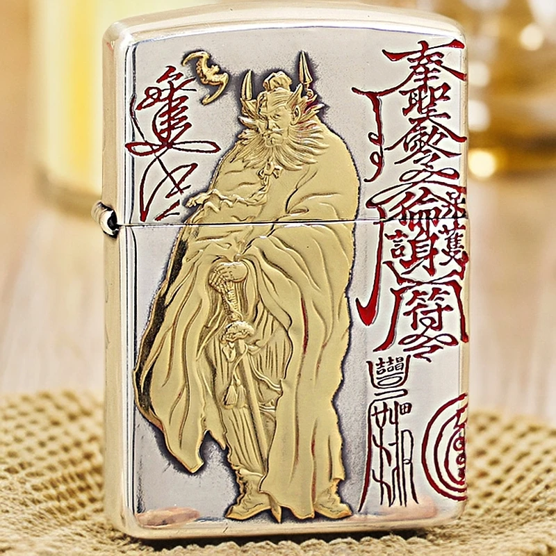 【老李鉴定】zippo打火机正品镀银鎏金钟馗盔甲机送礼收藏DY9912FD
