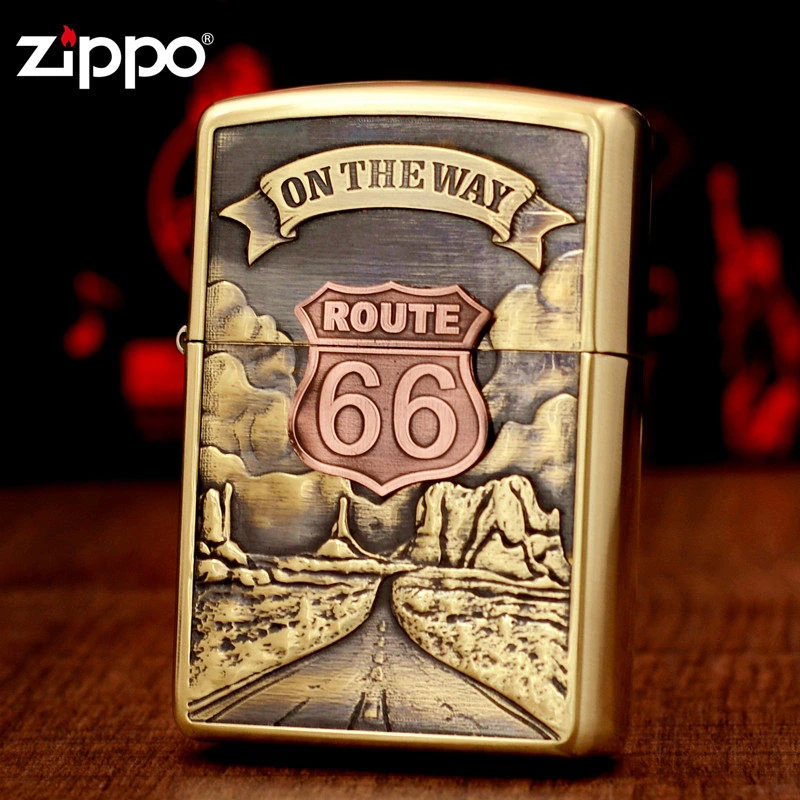 【老李推荐】Zippo打火机浮雕贴章机66号公路DY9912TZ
