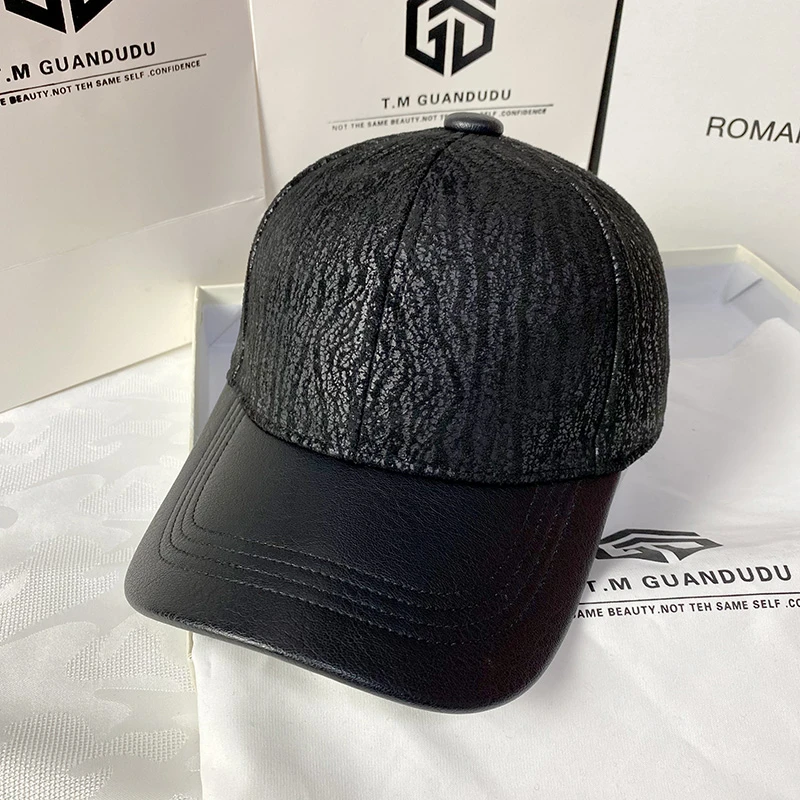 男士棒球帽休闲PU帽子户外中老年人保暖中老年鸭舌帽舒适亲肤大气