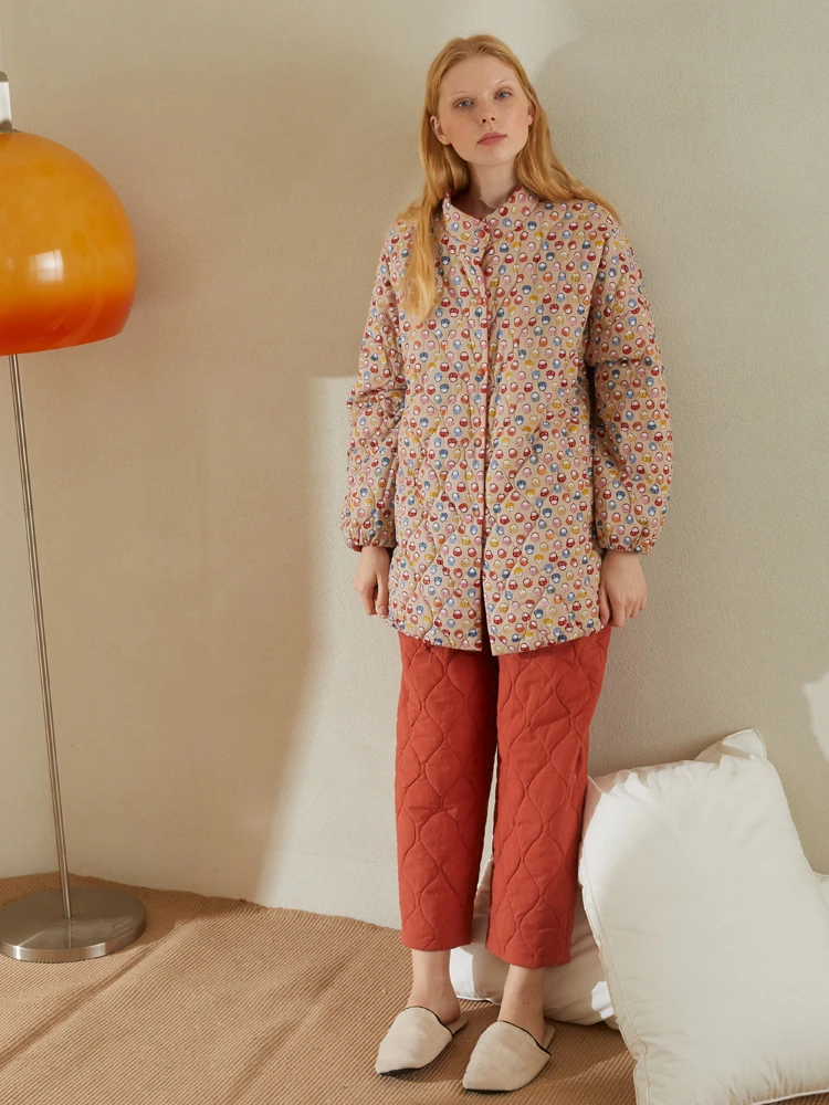 朵朵可可夹棉睡衣女23秋冬里外纯棉中长复古新年本命年家居服套装