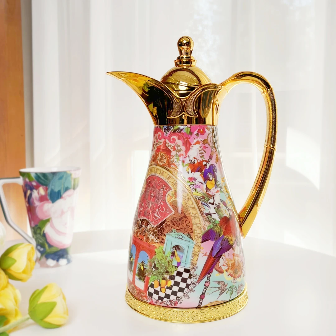 大鱼美居 米兰花园保温瓶#KW58 欧式时尚家用复古保温壶 桌面摆件