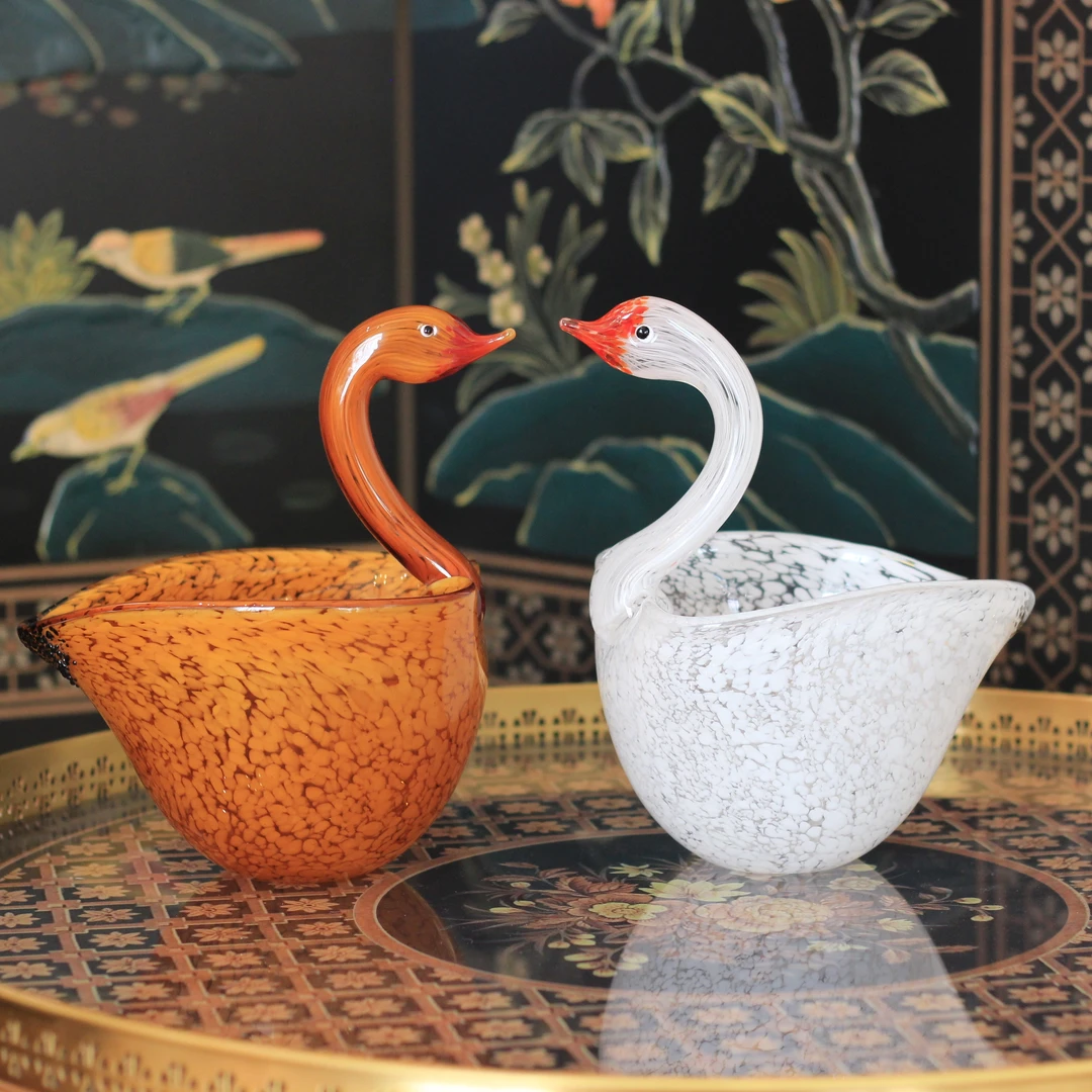 大鱼美居 现代简约玄关琉璃天鹅果盆 水果收纳罐 装饰摆件