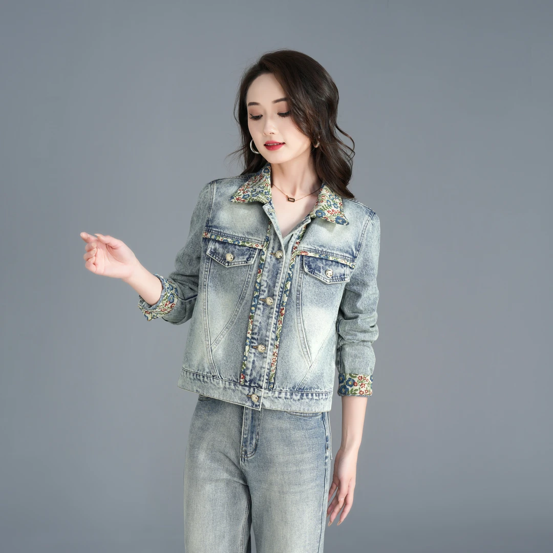 新国风牛仔外套重工刺绣拼色小众复古显瘦百搭减龄蓓蓓牛仔902