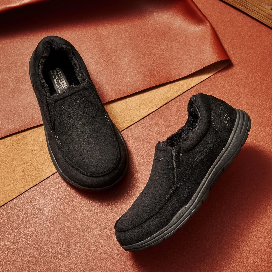 Skechers斯凯奇2025年新款男士一脚蹬乐福鞋加绒保暖懒人鞋210355