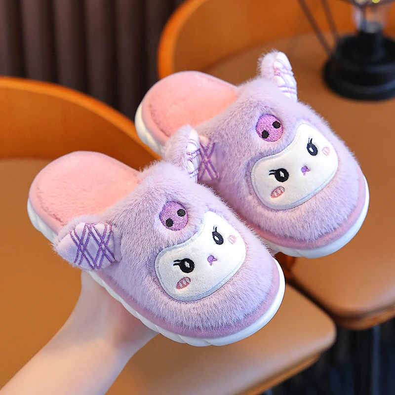 儿童棉拖鞋女可爱卡通小中大童女孩室内居家毛毛拖鞋秋冬软底防滑