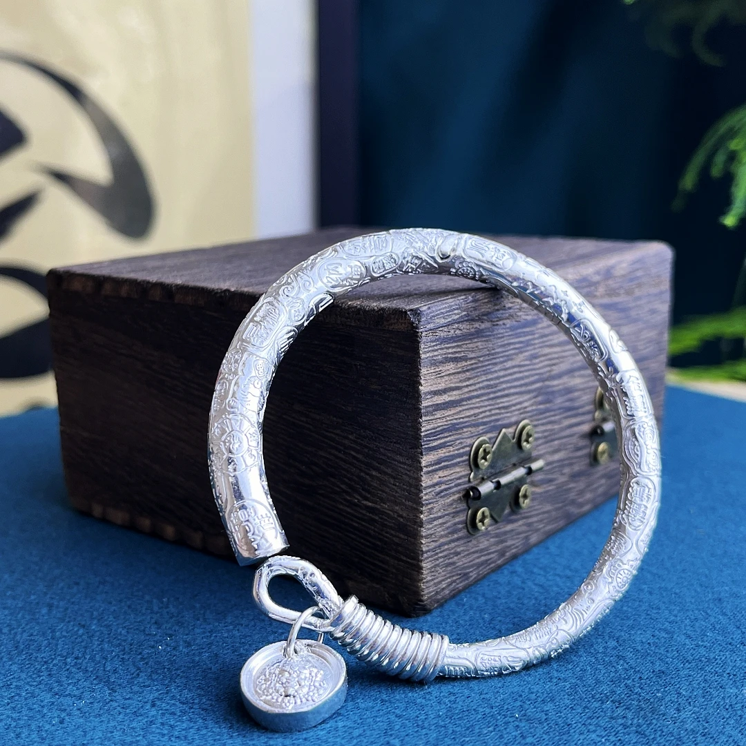 足银手镯 足银999多宝吉言吉言绕丝提溜黄财神足银饰品银饰手镯