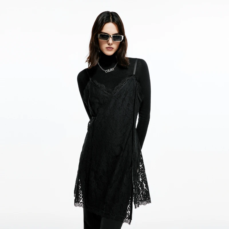 卡拉佛蕾丝吊带连衣裙两件套长袖套装234U192下架