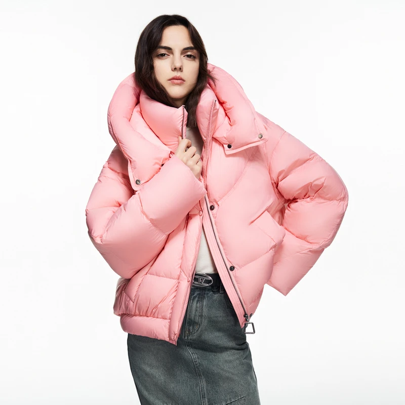 卡拉佛粉连帽羽绒服90%鸭绒外套834H083