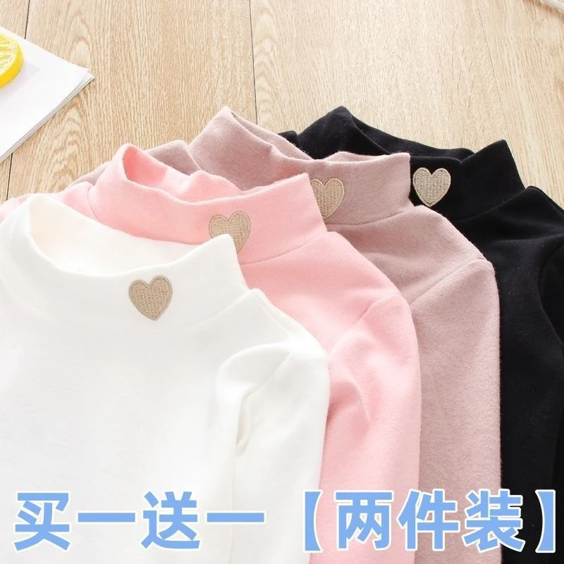 单/两件装双面德绒半高领秋冬季女童装长袖T恤百搭中小大童打底衫