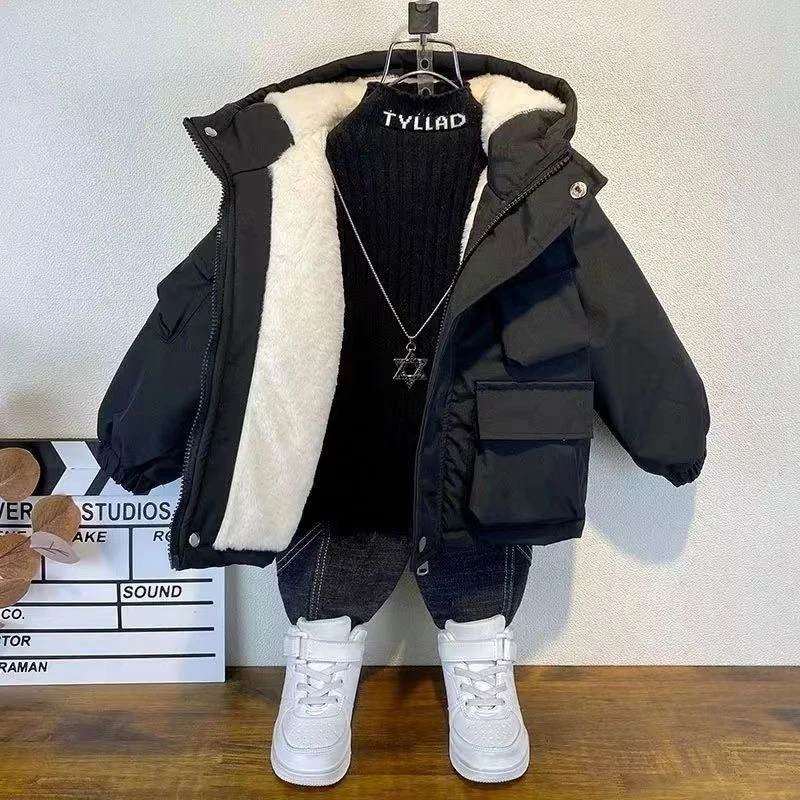 童装男童冬季棉服2023新款男童棉服加绒加厚儿童棉服时髦冬款棉袄